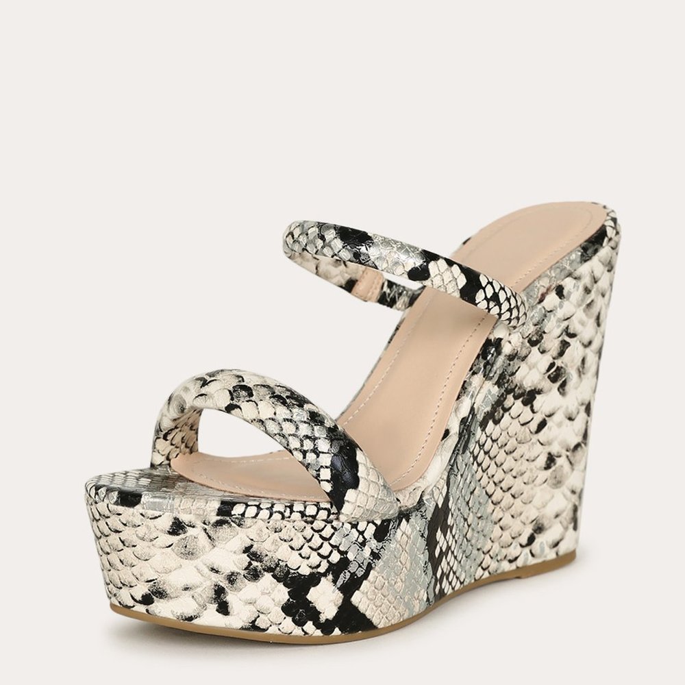 NEWπ₯ Snake Dual Strap Platform Wedge Heel Sandals - Picture 3 of 6